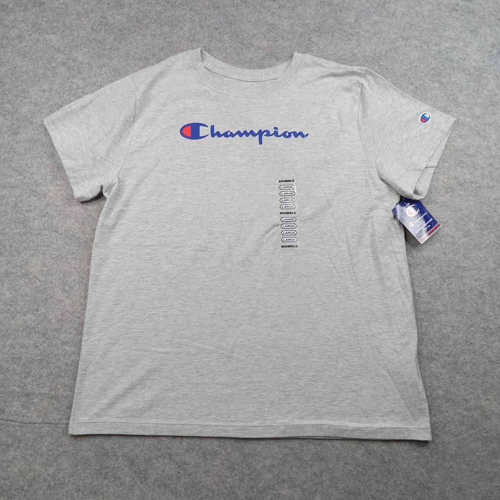 Champion Shirt Mens Large Gray Authentic Athleticwear Logo Graphic Crewneck